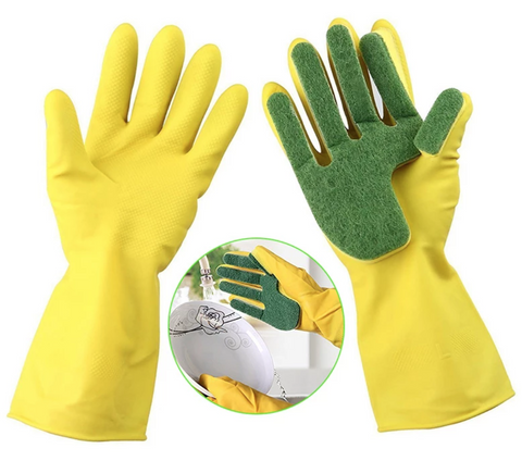 DISHWASHING GLOVES WITH SCRUBBER